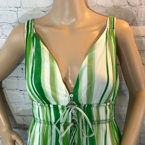 Zara Basic Green White Striped Deep Vneck Sundress Juniors Size Large - Picture 2 of 11